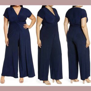 NWT Vince Camuto [‎ PLUS 2X ] Deep V-Neck Twist Front Short Sleeve Jumpsuit Blue